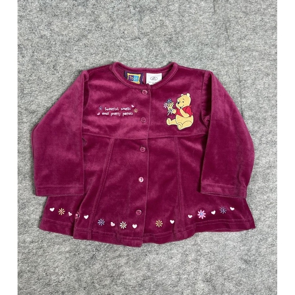 Vintage Pooh Disney Winnie the Pooh Velour Top Long  Sleeve 24M Pink